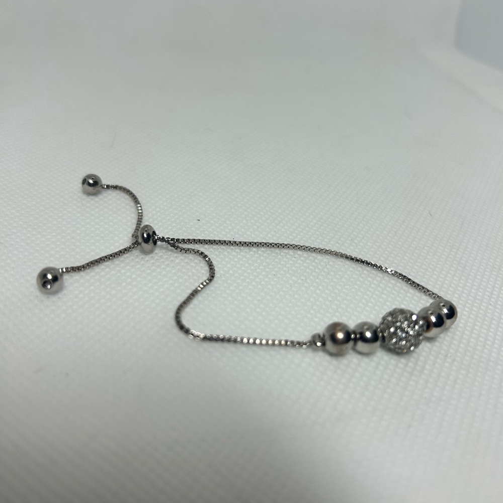 Silver Adjustable Bead Bracelet‎ with Pave Accent